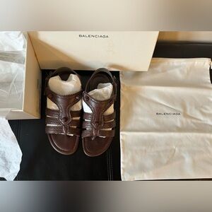Balenciaga Pelle Brown Leather Studded Sandals Women Size 36